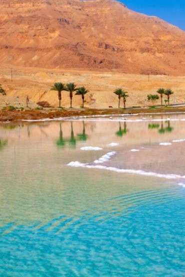 View of the Jordanian coast of the Dead Sea, the saltiest lake, and the lowest place on Earth