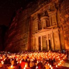 Al-Khazneh, known as "The Treasury," in the ancient city of Petra by night
