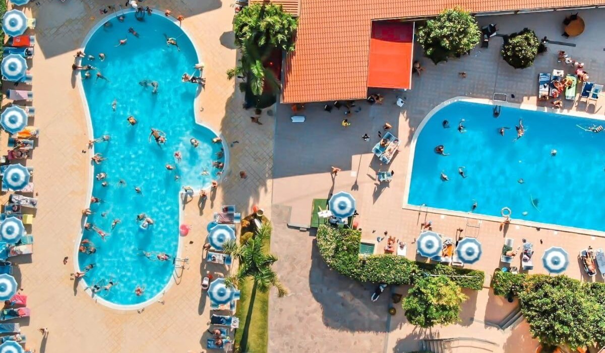 Aquilia Holiday Village Resort - Aerial view of the two pools of the facility.