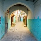 Typical architecture of the colorful alleys in the Medina of the Holy City of Moulay Idriss.