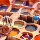 Leather tanning in a traditional tannery in the city of Fez, MoroccoLeather tanning in a traditional tannery in the city of Fez, Morocco