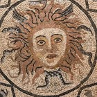 Mosaic of the head of Medusa in the House of Orpheus at the ancient ruins of the city of Volubilis in Morocco