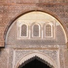 Details of the facade of the Madrasa with a minaret in Fes, the last madrasa built by the Marinids