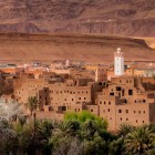 Moroccan village with mud brick houses in the Middle Atlas mountains