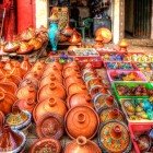 Medina Market of Fes, terracotta and stoneware pots for traditional dishes like tagine and couscous