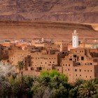 Moroccan village with mud brick houses in the Middle Atlas mountains