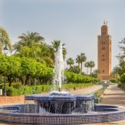 Koutoubia Mosque in Marrakesh, highlighting the fountain and the magnificent gardens