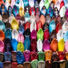 Souk in the Medina of Marrakech selling traditional handmade Moroccan shoes