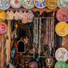 Typical Moroccan souk selling local handmade crafts in the Medina of Marrakesh