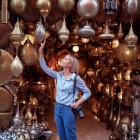 Handcrafted souvenirs for sale in a souk in the Medina of Marrakech, Morocco