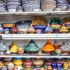 Kitchenware featuring the classic Moroccan tagine for sale in the souks of the Medina of Marrakech