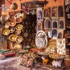 Handcrafted metalwork for sale in the souks of Marrakech, Morocco