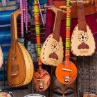 Handcrafted musical instruments for sale in the souks of the Medina of Marrakech, Morocco