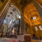 Beautiful three-nave interior of the Cathedral of Santa Maria Maggiore in Lisbon