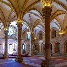 Interior details of the arches in the Manueline style, a late Gothic style, in the Monastery or Real Abadia de Santa Maria, a UNESCO World Heritage Site