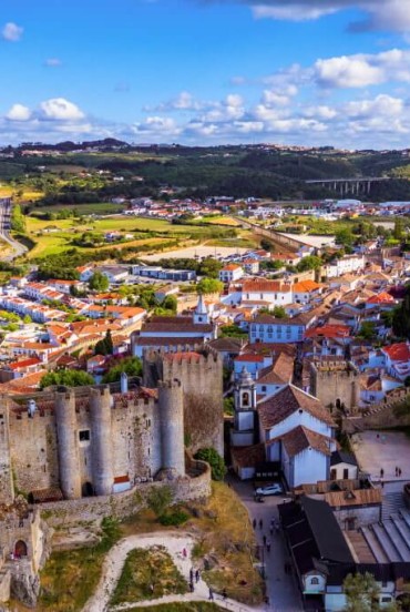 View of Óbidos, a beautiful medieval town with its magnificent Roman-era castle