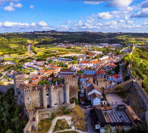 View of Óbidos, a beautiful medieval town with its magnificent Roman-era castle