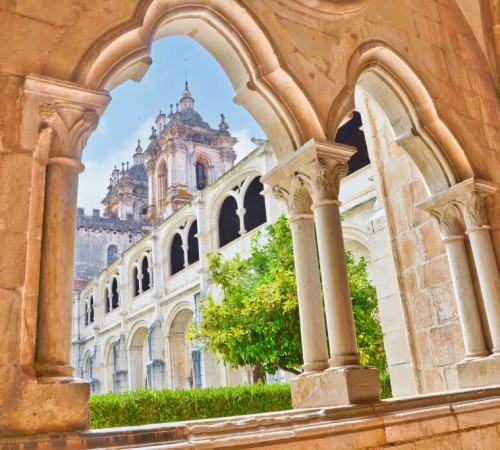 View of the Monastery of Alcobaça from one of the spectacular Gothic arches inside.