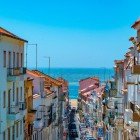 View of a beautiful, typical alley in the city of Nazaré, Portugal