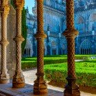 Monastery of Santa Maria da Vitória in the city of Batalha, Portugal: view of the late Gothic Manueline-style cloisters and gardens