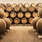 Portuguese wine barrels in a cellar in the city of Porto