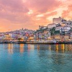 View of the historic center of Porto and the barges on the Douro River in Portugal