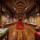 View of the interior of the historic Lello Bookstore (Livraria Lello) in Porto, Portugal