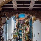 Detail of a beautiful medieval alley in the city of Guimarães, Portugal