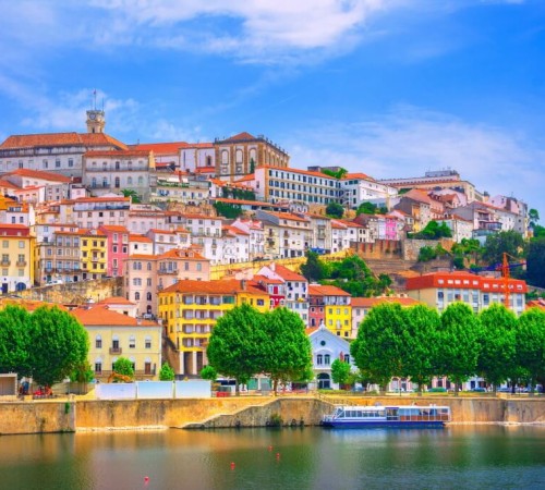 View from the Mondego River of the historic center of Coimbra, Portugal