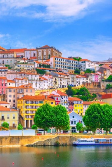 View from the Mondego River of the historic center of Coimbra, Portugal