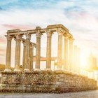 The Roman Temple of Évora in Portugal at sunset (UNESCO World Heritage), built around 2,000 years ago, is one of the city's symbols