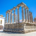 Roman Temple of Evora in Corinthian style, built in the 1st century AD, located near the Cathedral in the historic center of the city (UNESCO World Heritage site)