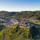 Aerial drone view of Castelo de Vide in Alentejo, Portugal, from the Serra de São Mamede mountains