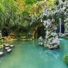 Detail of the gardens at Palácio da Regaleira, a villa set on a 5-hectare estate with gardens and waterfalls