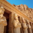 Details of the stone statues in the Temple of Hatshepsut (near the Valley of the Kings). Hatshepsut was the first female ruler of ancient Egypt to reign as a male