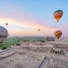 Aerial view from hot air balloons of the archaeological site known as the Valley of the Kings in Luxor, Egypt