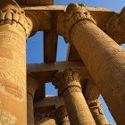 Temple of Kom Ombo, spectacular details of the hieroglyphs and bas-reliefs on the temple's colonnade