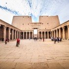 The interiors of the Temple of Edfu date back to the Old Kingdom; it was restored during the New Kingdom in the 18th Dynasty by Thutmose III and later incorporated into the new reconstruction during the Ptolemaic Dynasty