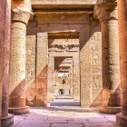 Spectacular view of the hieroglyphs and bas-reliefs inside the Temple of Kom Ombo in the small town of the same name in the Aswan Governorate in Egyp