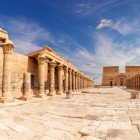 View of the colonnades of the Temple of Isis on Philae Island (in Greco-Latin form, Philae), a UNESCO World Heritage Site