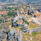 Aerial view of the Monsanto castle, a former freguesia in Portugal in the municipality of Idanha-a-Nova. Kown for its characteristic granite megalithic area and the presence of a fortress once owned by the Templars