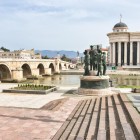 The Stone Bridge that crosses the Vardar River in Skopje, the capital of North Macedonia