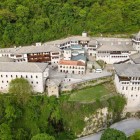 Aerial view of the Orthodox Monastery of Sveti Jovan Bigorski, founded in 1020 by Ivan I Debranin in the west of the Republic of North Macedonia