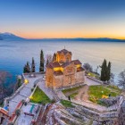 Spectacular sunrise view of the lake and the Church of St. John, a UNESCO World Heritage site