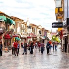 Stroll and shop along the old bazaar street in the historic center of Ohrid in North Macedonia