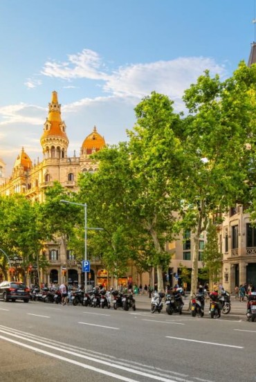 Paseo de Gracia Avenue across from Plaza de Catalunya in the Eixample district