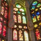 Internal stained glass windows designed by Gaudí in the Sagrada Familia in Barcelona