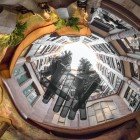 Details of the internal courtyard of Casa Milà, also known as La Pedrera, one of Gaudí's masterpieces, declared a UNESCO World Heritage Site