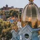 Details of the bell tower of the Iron Church of Saint Stephen, of Bulgarian Orthodox origin, currently the only completely iron church in the world