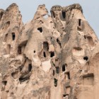 Details of the rock formations in Güvercinlik, also known as the Pigeon Valley in Cappadocia, Turkey